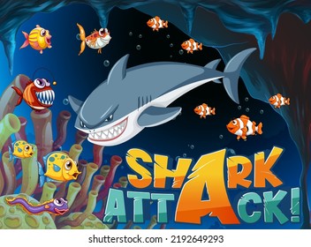 Icono de ataque de tiburón con ilustración de animales submarinos
