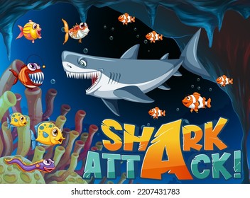 Shark attack icon with underwater sea animal illustration