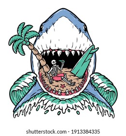 Shark attack on the beach illustration