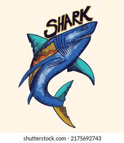 shark attack poster t shirt vector design.
