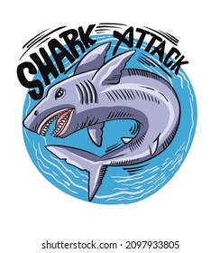 Shark attack. Print with cartoon shark for t-shirt, textile, fabric, card, wear, case phone , poster.
