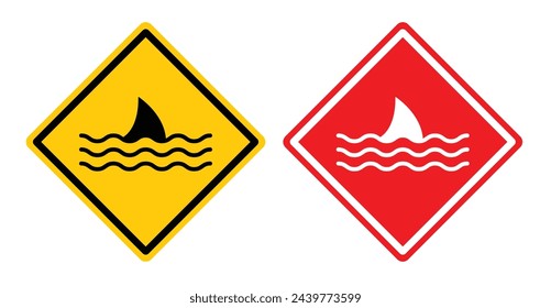 Shark Attack Risk Caution. Warning for Shark-Infested Waters. Beach Safety Hazard Sign