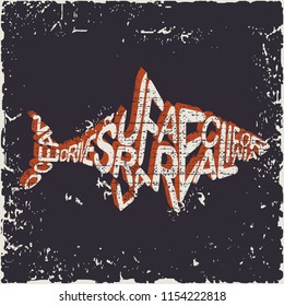 Shark Attack surfing stamp. Surfing t-shirt graphic design. California surfers wear typography emblem. Creative design.