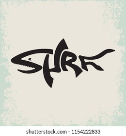 Shark Attack surfing stamp. Surfing t-shirt graphic design. California surfers wear typography emblem. Creative design.