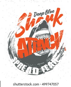 Shark. Shark attack. t-shirt typography design. Shark t-shirt print. Vintage typo print design