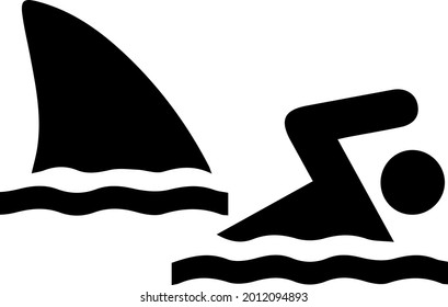 Shark attack vector icon eps 10. Fish fin and swimmer symbol. Simple isolated illustration.