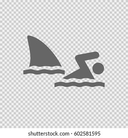 Shark attack vector icon eps 10. Fish fin and swimmer symbol. Simple isolated illustration on transparent background.