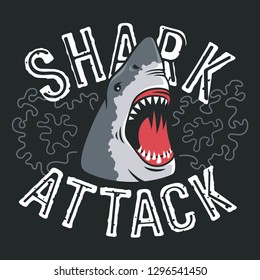 Shark attack vector illustration for t-shirt apparel design. Trendy Graphic Tee