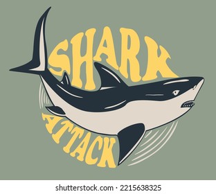 Shark attack vector print design for kids, girls, baby, men and women. 