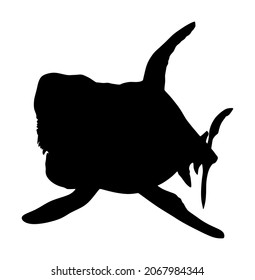 Shark attack vector silhouette illustration isolated on white. Open jaws of beast. Dangers of shark on the beach. The biggest fear for divers and swimmers. Under water alert for diving and swimming.