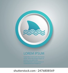 Shark attack warning blue icon sign with shark dorsal fin swimming in water flat vector color icon for apps and print