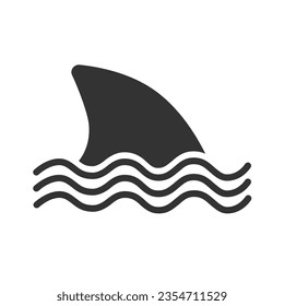 Shark attack warning icon sign with shark dorsal fin swimming in water flat vector color icon for apps and print