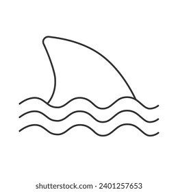 Shark attack warning line icon sign with shark dorsal fin swimming in water flat vector color icon for apps and print