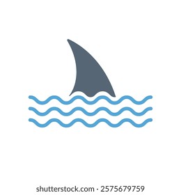 Shark attack warning sign, Shark dorsal fin swimming in water vector icon