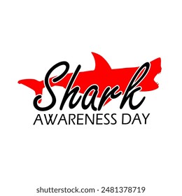 Shark Awareness Day event animal banner. Illustration of a big shark with calligraphic text on white background to celebrate on July 14th