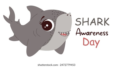 Shark Awareness Day. Holiday Concept. Template for poster, banner, background, sticker and greeting card Flat style