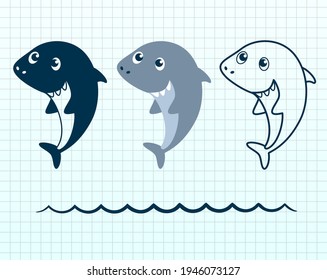 Shark baby clip art. Cute funny animal. Silhouette vector flat illustration. Cutting file. Suitable for cutting software. Cricut, Silhouette