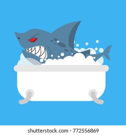 Shark in bath. Sea predator in bathroom. Vector illustration