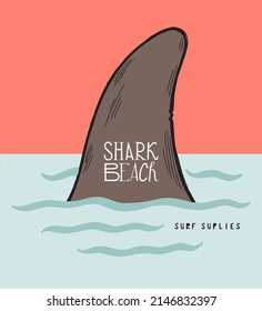 Shark beach. Shark fin typography surfing t-shirt print vector illustration.