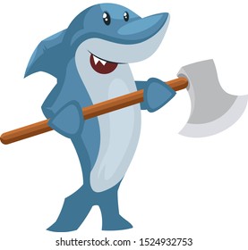 Tiburón con hacha grande, ilustración, vector sobre fondo blanco.