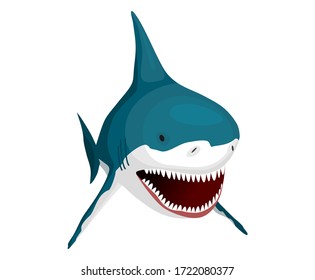 Shark. Big dangerous marine predator. Toothy swimming angry shark. Underwater character of sea animal. Vector illustration of Marine wildlife