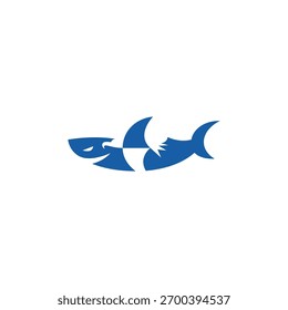 Diseño de logotipo de espacio negativo de tiburón y pájaro.