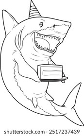 Shark Birthday Cake Animal Vector Graphic Art Illustration
