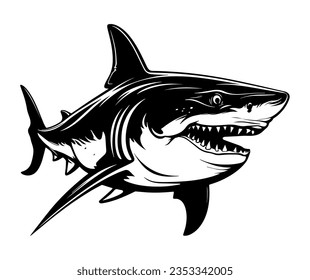 Shark black outline vector illustration. Fish art.