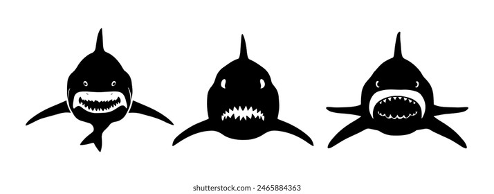 Ilustración vectorial con contorno negro de tiburón. Arte de pescado.