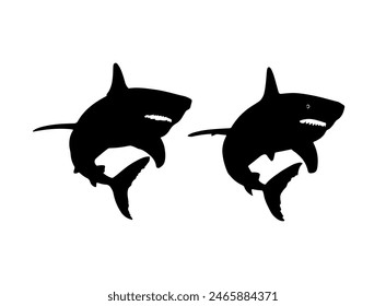 Shark black outline vector illustration. Fish art.