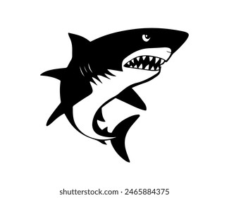Shark black outline vector illustration. Fish art.