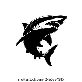 Shark black outline vector illustration. Fish art.