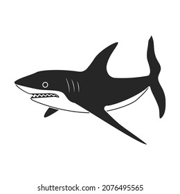 Icono de vector negro de tiburón.Ilustración vectorial negra de peces del mar. Ilustración aislada del icono del tiburón sobre fondo blanco.