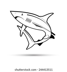 Shark black and white engraving vector illustration isolated on white background