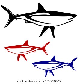 Shark,  black and white outline. Vector illustration.