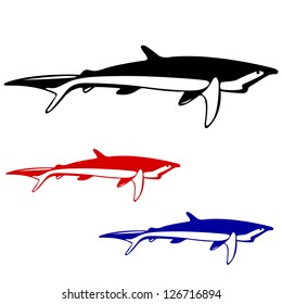 Shark,  black and white outline. Vector illustration.