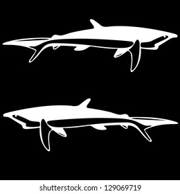 Shark,  black and white outline. Vector illustration.