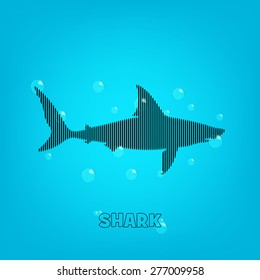 Shark blue background with a bars shark and bubbles. (EPS10 Vector)