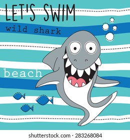 shark with blue striped background vector illustration