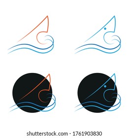 Shark and blue waves logo design. Fishing and yacht business  brand idea. Seafood emblem.