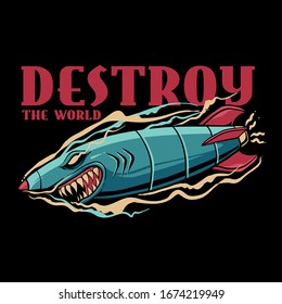 Shark Bomb Illustration. Destroy The World. Pop Style Design