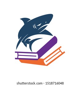 Shark Book Stack logo design vector isolated concept template