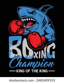 Tiburón campeón de boxeo rey del anillo diseño de la camiseta