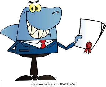 Shark Businessman Holding A Bad Contract In His Hand