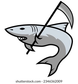 The shark carries a scythe icon. Animal icon illustration isolated on white background.	