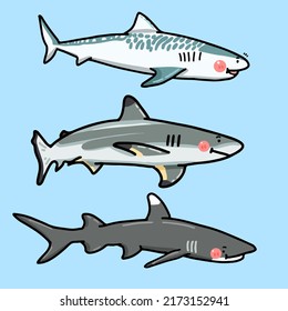 shark cartoon character illustration vector set