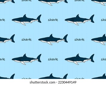 Shark cartoon character seamless pattern on blue background