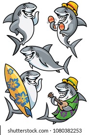 shark cartoon character set