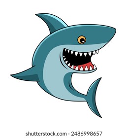 Shark cartoon character vector on white background.