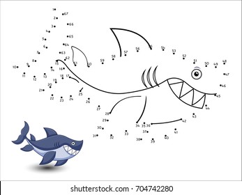 Shark Cartoon Connect The Dots And Color Vector